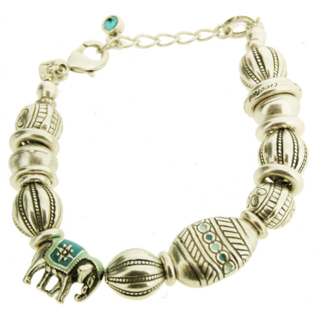 A&C Elephant Beaded Bracelet, Blue/Silver