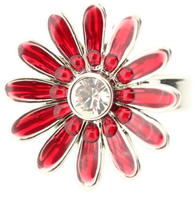A&C Daisy Oh So Gorgeous Adjustable Ring, Red/Silver