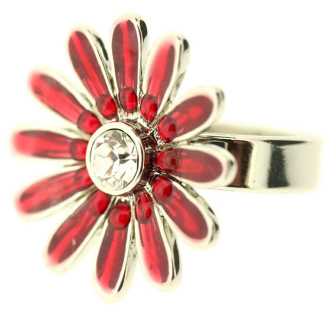 A&C Daisy Oh So Gorgeous Adjustable Ring, Red/Silver
