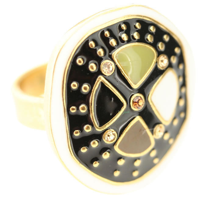 A&C Bogolan Lovely, Bold Ring, Black/Brown/Green/Gold