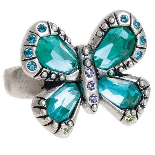 A&C Tropical Butterfly, Adjustable Ring Turquoise/Silver