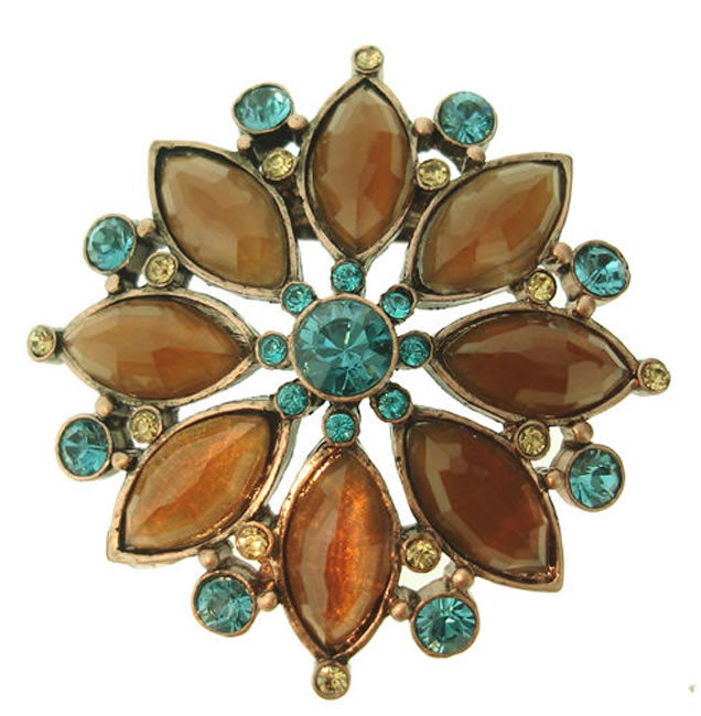 A&C Hollywood Dream Spectacular Brooch, Turquoise/Brown/Copper
