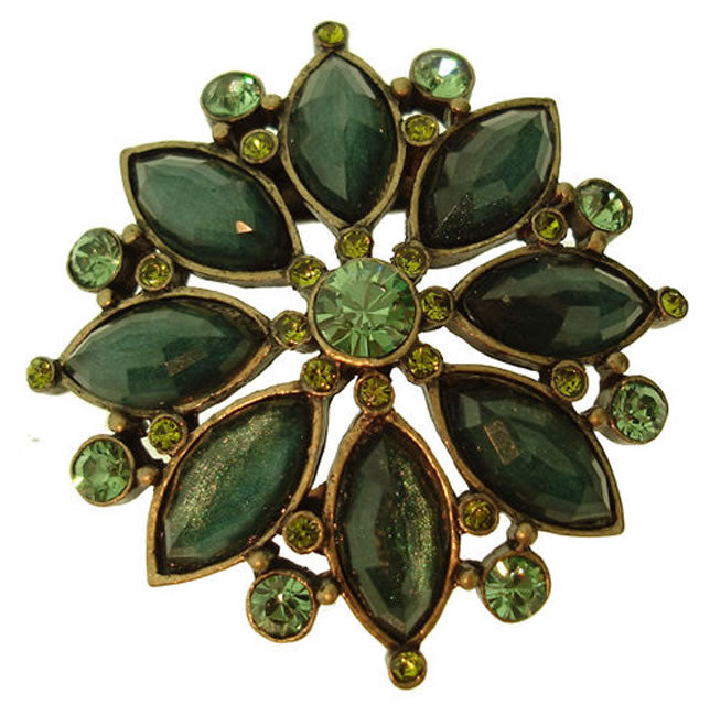 A&C Hollywood Dream Spectacular Brooch, Teal/Green/Gold
