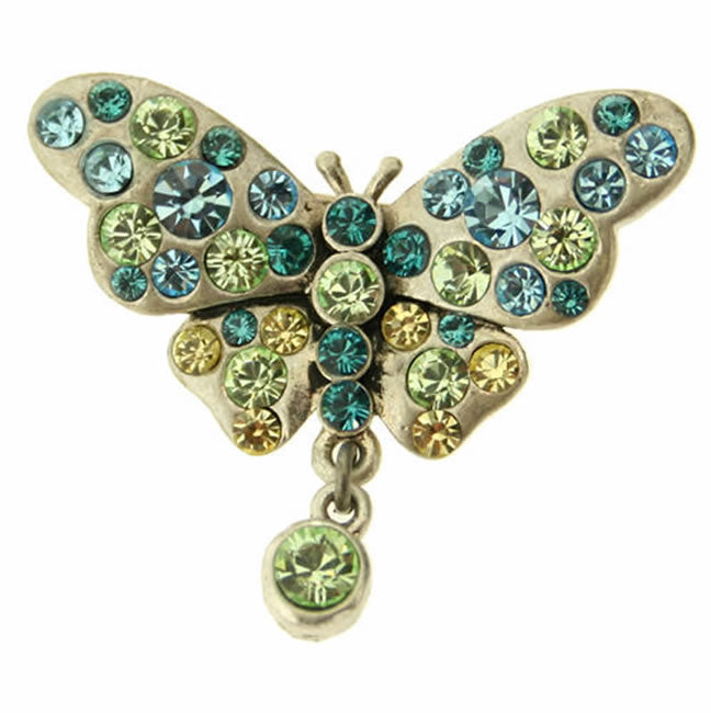 A&C Classic Beauty Butterfly Brooch, Green/Blue/Silver