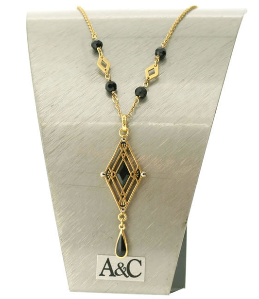 A&C Deco Lovely, Drop Pendant Necklace, Black/Gold