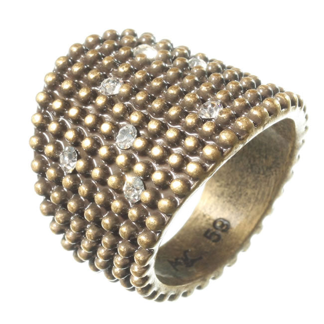A&C Diamond Ball Spectacular Flat Ring, Crystal/Gold