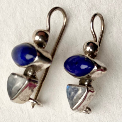 Sterling Silver Hook Earrings with Moonstone and Iolite