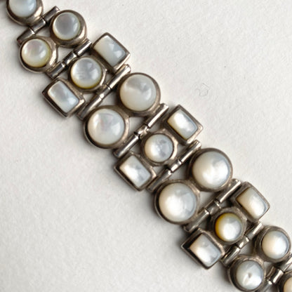 Silver Bracelet inlaid with  Mother of Pearl