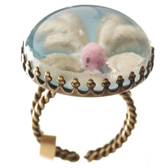 Konplott, Bubble Flower Adjustable Ring, Blue/Pink/Gold