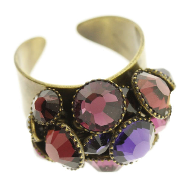 Konplott, Waterfalls Cluster Ring With Moving Crystals, Purple/Gold