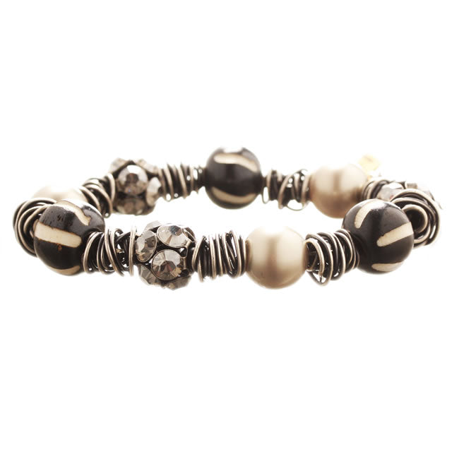 Elasticated Bracelet, Black/Silver