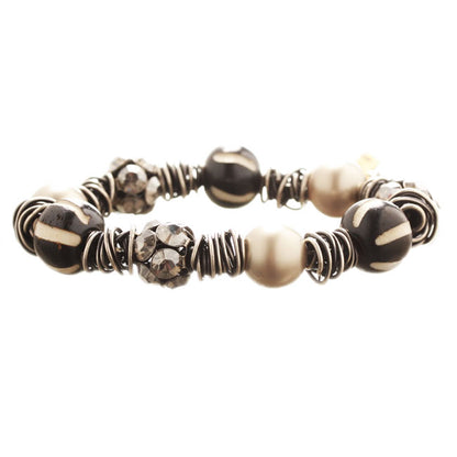 Elasticated Bracelet, Black/Silver