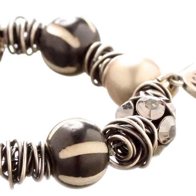 Elasticated Bracelet, Black/Silver