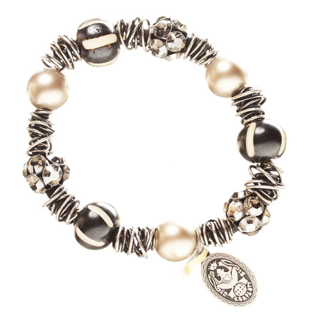 Elasticated Bracelet, Black/Silver