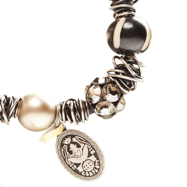 Elasticated Bracelet, Black/Silver