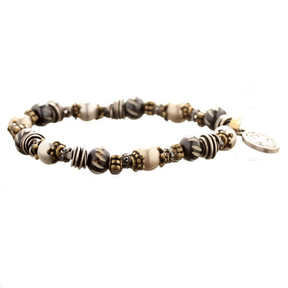 Elasticated Bracelet, Black/Silver