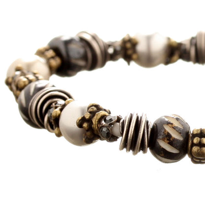 Elasticated Bracelet, Black/Silver