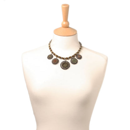 All around Necklace with Velvet Green/Brown/Silver, Green,Brown,Silver