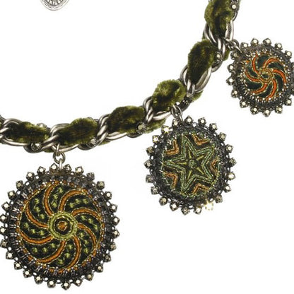 All around Necklace with Velvet Green/Brown/Silver, Green,Brown,Silver