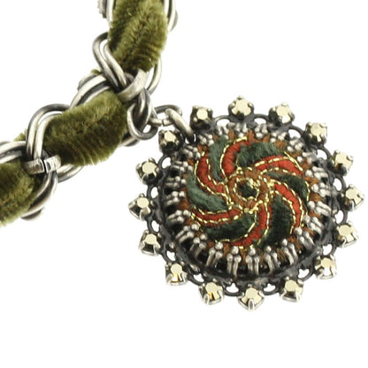 Bracelet with entwined Velvet Green/Brown/Silver, Green,Brown,Silver