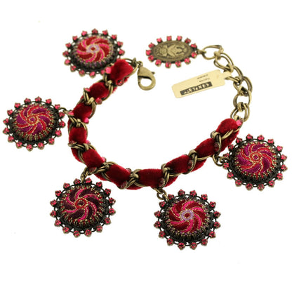 Bracelet with entwined Velvet Red/Pink/Gold, Red,Pink,Gold