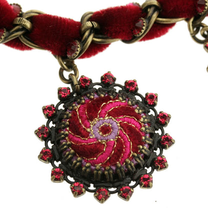 Bracelet with entwined Velvet Red/Pink/Gold, Red,Pink,Gold