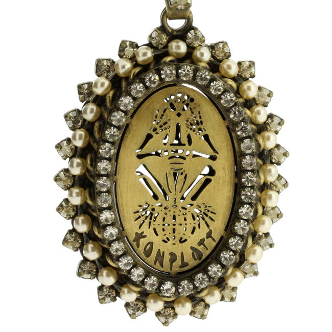 Konplott, Sinners and Saints A long crystal studded oval necklace Crystal/Gold, Crystal,Gold