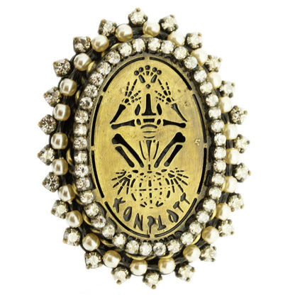 Large Oval Adjustable Ring Crystal/Gold, Crystal,Gold