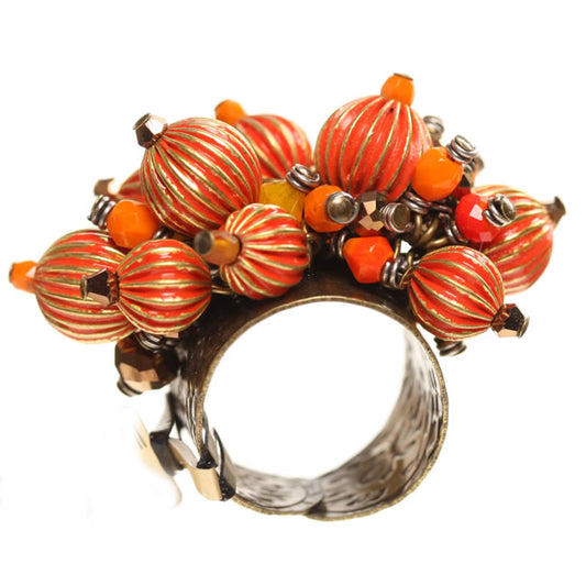 Konplott, Indianafrica Adjustable Ring, Orange,Gold