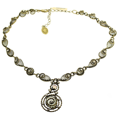 Gorgeous allround necklace with a centre drop, White/Crystal/Gold