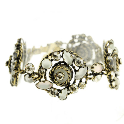 Spectacular Most Elaborate Bracelet, White/Crystal/Gold