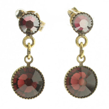 Small Drop Earrings, Dark Red/Gold