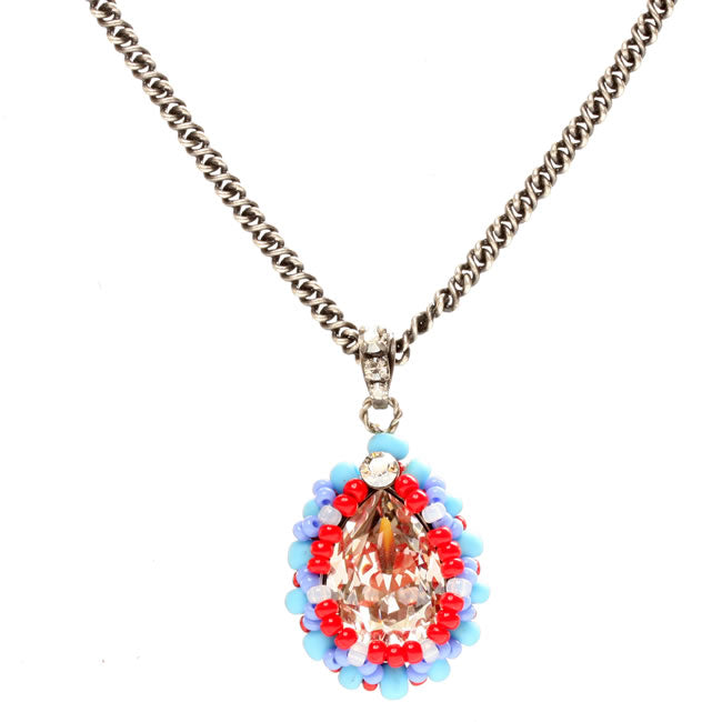 Konplott, Paisley African Pear Drop necklace Red/Blue/Silver, Red,Blue,Silver
