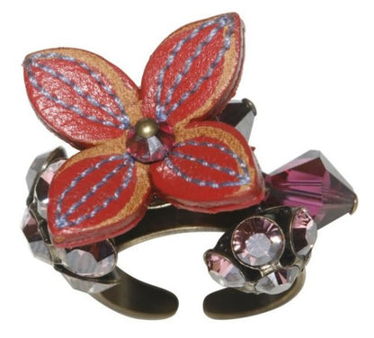 Flower And Crystal Bunch Ring, Pink/Gold