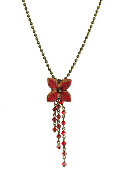 Chain Drop Pendant, Red/Gold