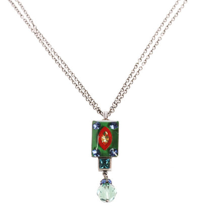 Rectangular Pendant, Green/Multi/Silver