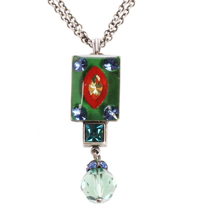 Rectangular Pendant, Green/Multi/Silver