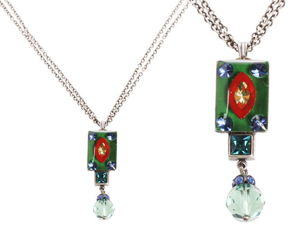 Rectangular Pendant, Green/Multi/Silver