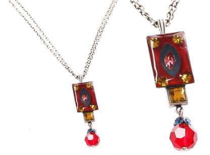 Rectangular Small Drop Pendant, Red/Multi/Silver