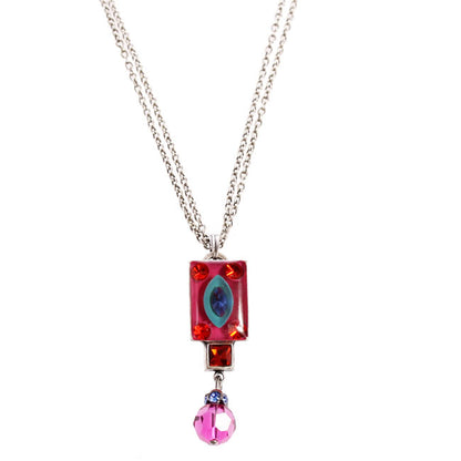 Rectangular Pendant, Pink/Multi/Silver