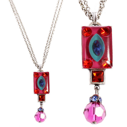 Rectangular Pendant, Pink/Multi/Silver