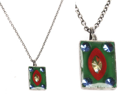 Rectangular Small Drop Pendant, Green,Multi,Silver