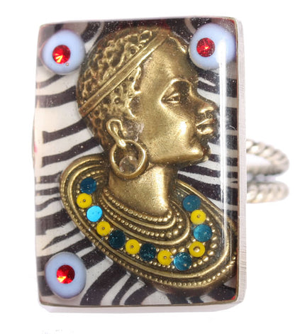 Large Adjustable Ring, Multi/Silver