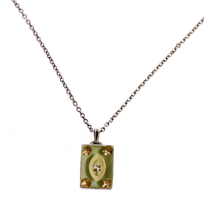 Rectangular Small Drop Pendant, Green,Multi,Silver