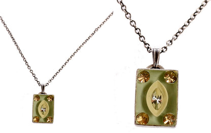 Rectangular Small Drop Pendant, Green,Multi,Silver