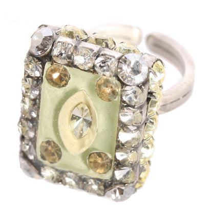 Crystal Adjustable Ring, Cream/Multi/Silver