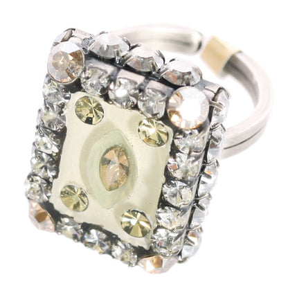 Crystal Adjustable Ring, Pale Green/Multi/Silver