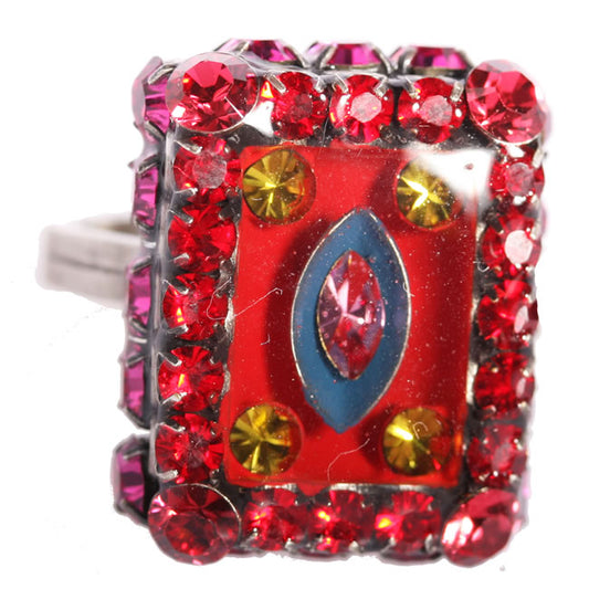 Konplott, Souvenir D Afrique  Crystal Adjustable Ring, Red/Multi/Silver