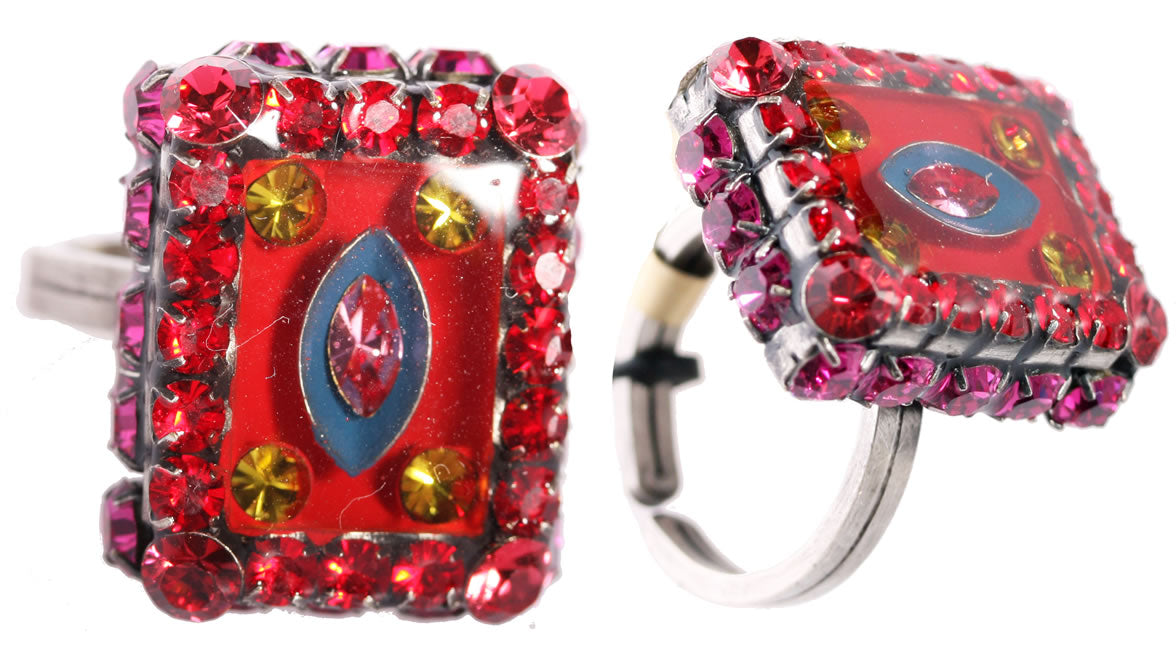 Konplott, Souvenir D Afrique  Crystal Adjustable Ring, Red/Multi/Silver