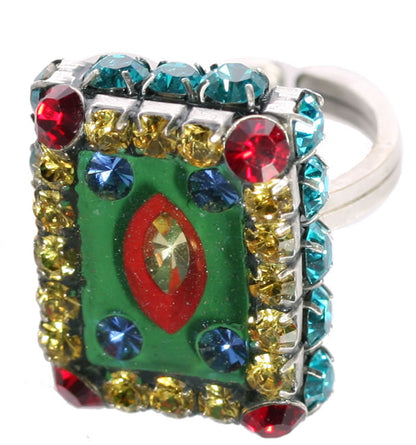 Crystal Adjustable Ring, Green/Multi/Silver